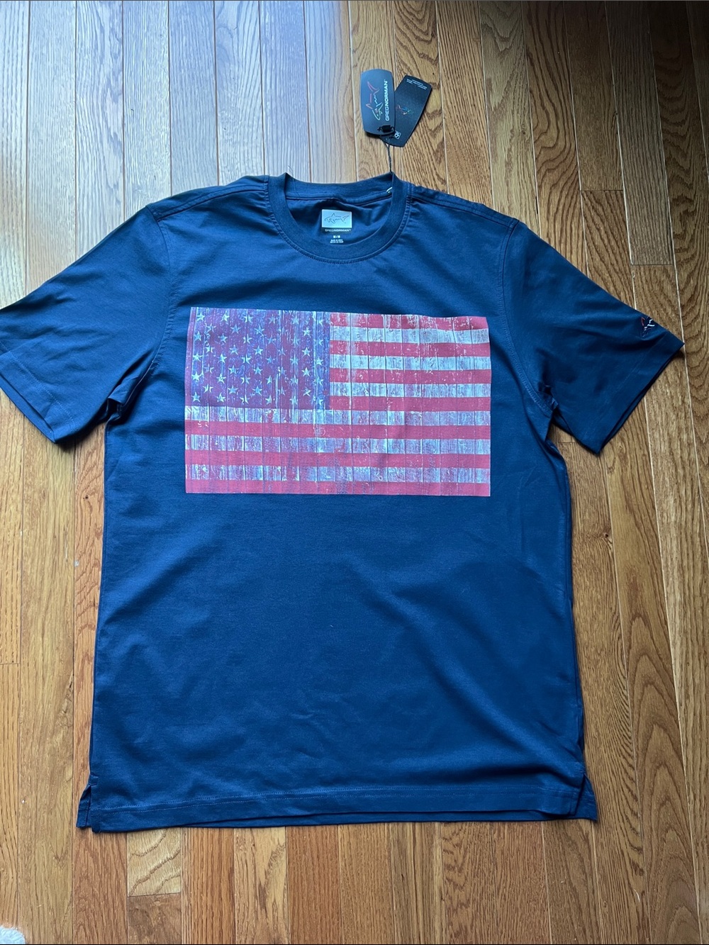 Greg Norman Collection Navy Short-Sleeve Tee with Distressed Flag Graphic
